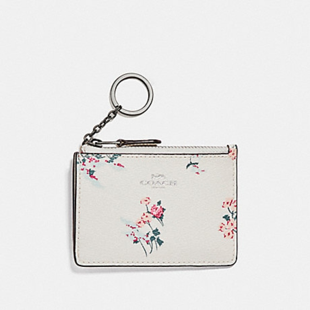COACH CHALK FLORAL Mini ID Coin Purse Key Ring